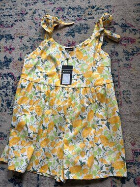 NWT Buttercup Yellow Floral Cotton Playsuit Romper - 10 / Large